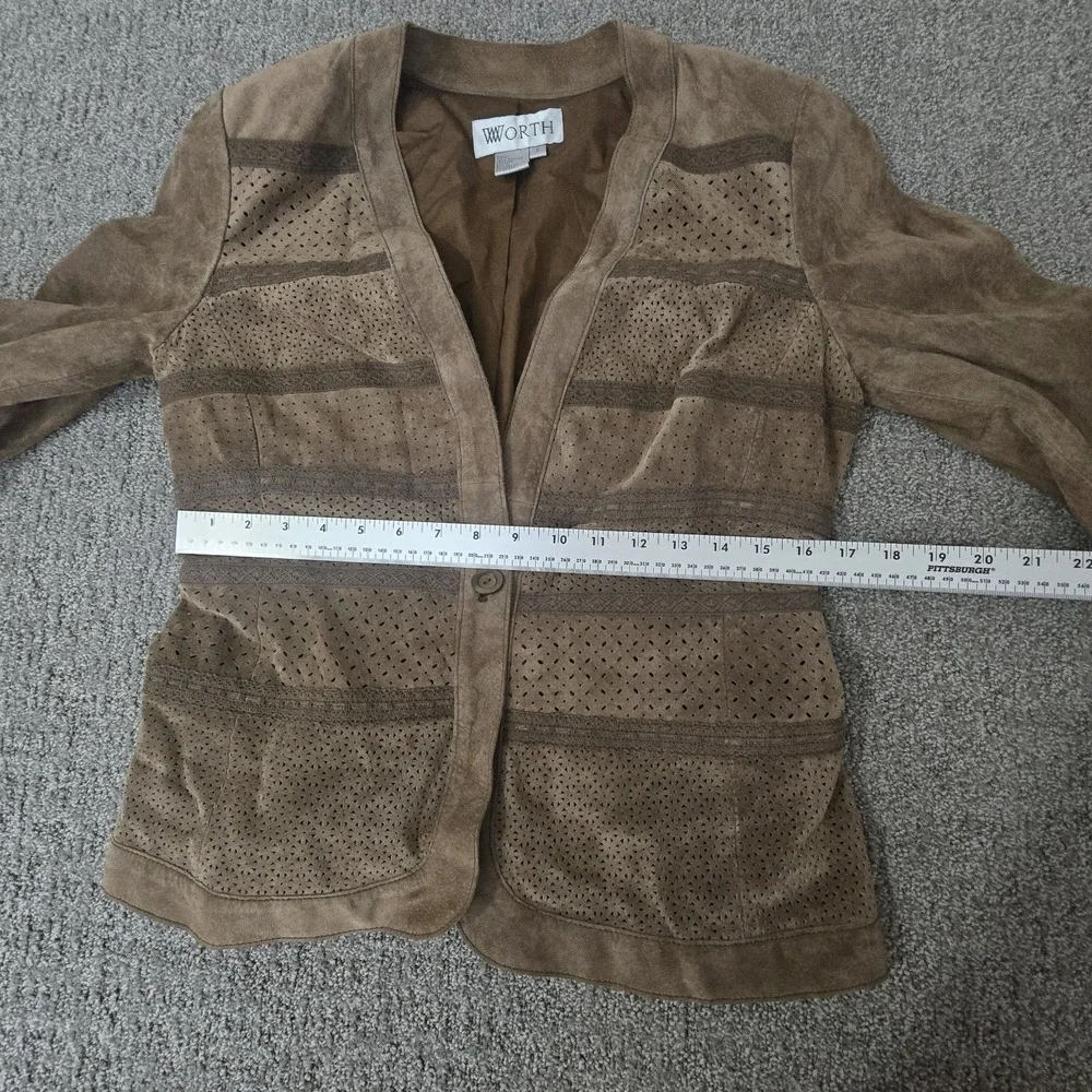 Worth 100% Leather Brown Suede Jacket Lace Detail Womens Size 6‎ Boho Western